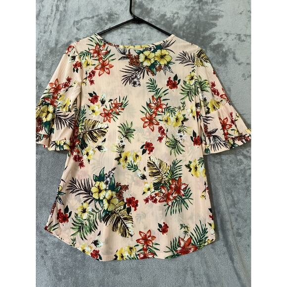 Cure Tropical Lightweight Blouse Tropical Peach Womens Sz S Bell Sleeves - Picture 6 of 6